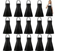 Incisite 12Pack Bib Apron,Aprons Bulk with 2 Pockets,Unisex Apron Bulk for Women Men Kitchen BBQ Drawing Crafting(Black)