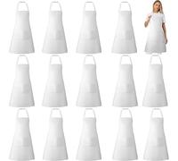 Incisite 12Pack Bib Apron, Aprons Bulk with 2 Pockets, Unisex Apron Bulk for Women Men Kitchen BBQ Drawing Crafting(White)