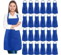 Incisite 24 Pcs Bib Apron, Adjustable Blank Apron, Unisex Aprons Bulk, Blue Plain Bib Aprons with 2 Pockets for Adults Kitchen Cooking BBQ Grilling Baking, Machine Washable, Blue, 60.5 x 71 cm