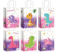 Incisite 24 Pcs Dinosaur Party Favor Bags, Dinosaur Themed Gift Bags with Handle, Dino Candy Treat Goodies Bag, Treat Bag for Gifts Wrapping Dino Birthday Party Supplies(Pink, Purple)