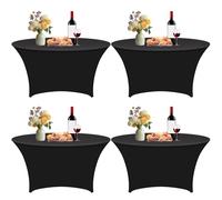 Incisite 4 Pack Round Spandex Tablecloth, 5 FT Black Fitted Stretch Table Cover, 152cm Stretchable Table Cloth, Washable and Wrinkle Resistant Tablecloth for Wedding Birthday Party Dining Banquet