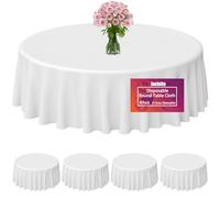 Incisite 4 Pack Round Tablecloth - 213CM White Waterproof Disposable Plastic Cover for Circular Tables - Wedding, Banquet, Picnic and Birthday Occasions