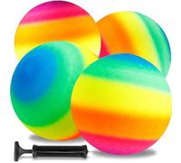 Incisite 4 Pcs Rainbow Playground Balls with 1 Hand Pump, 21.6cm Neon Sports Balls, Inflatable Multi Colors Kick Ball Handball, Colorful Rubber Bouncy Ball for Adults Indoor Outdoor Games Use