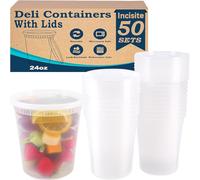Incisite 50 Pack Deli Containers with Lids,24oz Plastic Deli Food Storage Containers,Leakproof Clear Takeout Container With Airtight Lids,BPA-Free,Microwave Dishwasher Freezer Safe,Heavy-Duty Quality