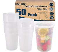 Incisite 50 Pack Deli Containers with Lids, 32oz Plastic Deli Food Storage Containers, Heavy-Duty Clear Takeout Container with Leakproof, BPA Free, Stackable Storage, Microwave Dishwasher Freezer Safe