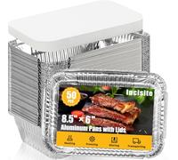Incisite 50 Pack Foil Pans with Lids, 2.25 LB Aluminum Pans with Lids, Foil Food Containers, Disposable Takeout Pan for Catering Baking Takeout-50 Pan and 50 Cardboard Covers(21.6 x 15 cm)