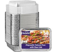 Incisite 50 Pack Small Aluminum Pans with Lids, Disposable Aluminum Foil Pans, Disposable Takeout Pan with Clear Lids, Food Containers with Strong Seal for Catering Baking Storage(12x9 cm)