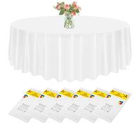 Incisite 6 Pack Round Plastic Tablecloths, 84 Inch Circular Table Cloth, White Disposable Table Cover, Water Resistant Table Cloths for Wedding Picnic Birthday Party Tables Decorate