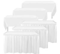 Incisite 6Pack Plastic Table Skirts and Table Cloths, 3Pcs 137x274 cm Waterproof Plastic Tablecloth, 3Pcs 73x426 cm Disposable Tablecloth Skirt for Rectangle Tables Wedding Party Baby Shower, White