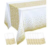 Incisite 8 Pack Plastic Tablecloth, Disposable Plastic Table Cover, White and Gold Dot Rectangular Table Covers, Party Tablecloths for Rectangle Tables Parties Picnic Wedding(137 × 274 cm)