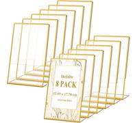 Incisite 8 Pcs Acrylic Sign Holder, Clear Slant Back Sign Holder, Gold Table Sign Holders, L Shape Display Stand for Wedding Table Number Photo Display Restaurants & Art Displays(12.7 x17.8 cm)