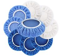 Incisite 9 PCS Polishing Bonnet Pads, 9 to 10 Inch Polisher Bonnet Buffer Bonnets Waxers Pads,Buffing Pad Cover Waxing Bonnets, Mix Pack 3 Microfiber 3 Coral Fleece 3 Woolen for Car Polisher