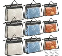 Incisite 9 Pieces Storage Organizer for Handbags, 3 Sizes Dust Bags for Handbag Storage, Clear Handbag Storage Bag with Zipper and Handles, Purse Storage Organizer,Dustproof & Moistureproof (Gray)