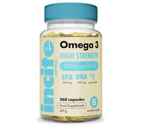 Incite Nutrition Omega 3 Fish Oil Capsules 2000 mg. 360 Softgels. 6 Month Supply of High Strength Omega 3 Fatty Acids with EPA & D