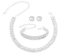 Includes Necklace, Bracelet, Earrings, Copper Alloy With Rhinestones, Rhinestone Necklace And Earring Set, Elegant Gifts For Special Ocns, White Square Design