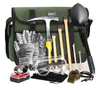 INCLY 15 PCS Geology Rock Pick Hammer Kit, 3 PCS Digging Chisels Set for Rock Hounding, Gold Mining & Prospecting Equipment Tool with Shovel Musette Bag, Compass, Whistle, Wooden Chisel