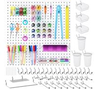 INCLY 24x24 Inch Metal Peg Board Kit with 1/4" Pegboard Hooks Accessories Bins, 4PCS White Pegboard Panels and 66PCS Pegboard Wall Organizer Tool Storage System for Garage Workbench Shed Craft Room