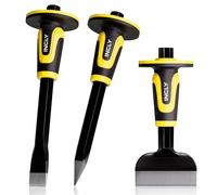 INCLY 3PCS Masonry Chisel Set with Hand Guard, Stone and Rock Chisel, Heavy Duty Concrete Chisel Tools Including 11 Inch Point & Flat, 8 Inch Brick Chisels for Breaking Splitting Cutting