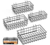 INCLY 4 Pack Pegboard Baskets Bins Set, 4 Size Square Style Black Metal Wire Basket for Any Peg Board Organizing Tools, Pegboard Accessories for Workbench Garage Wall Storage Attachments