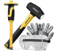 INCLY 4 PCS Geology Rock Pick Equipment Kit, 3 Pound Sledge Rock Hammer with 12" Mason Concrete Chisel, Safety Glasses, Gloves, Tool Set for Hounding, Gold Mining & Prospecting, Brick Stone Breaking
