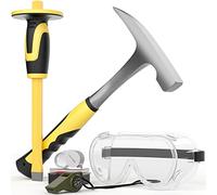 INCLY 5 PCS Geology Rock Pick Equipment Kit, 32 oz. Rock Hammer with 12" Mason Concrete Chisel, Safety Glasses, Whistle, jewelers loupe, Tool Set for Hounding,Gold Mining & Prospecting, Stone Breaking