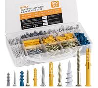 INCLY 510 PCS Plaster Board Wall Plugs and Screws Assortment Kit, 255 Plastic Self Drilling Wall Anchors and 255 Self Tapping Metal Flat Head Screw, 6 Sizes Screw and Plug for Brick Concrete Drywall