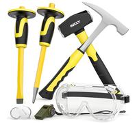 INCLY 7 Pcs Geology Rock Pick Equipment Kit, 3lb Sledge &32 oz Rock Hammer with 2PCS 12" Mason Concrete Chisel.Safety Glasses, Jewelers loupe, Tool Set for Hounding, GoldMining, Stone Breaking