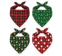 INCOK 4 Pcs Dog Christmas Bandana Triangle Small Dog Outfit for Puppy Pets | 21 x 14 Inch, Plaid Christmas tree Reindeer Santa Paws, Soft Comfortable Fabric, for Holiday Photo Props Winter Party Favors