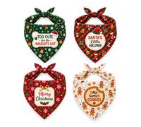 INCOK 4 Pcs Pet Christmas Bandana Reversible Small Dogs Accessories | 21 x 14 Inch, Christmas Bells Candy Cane Cookies, Soft Comfortable Fabric, for Holiday Photo Props Winter Party Favors