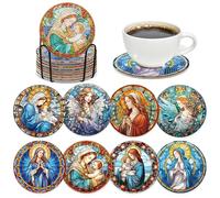 INCOK Christian Diamond Art Coasters - 8 Pcs DIY Non Slip Religions Diamond Painting Coasters Kits Our Lady Colorful Glass Art Craft Table Decor Birthday Inspirational Easter Gift for Beginners Adults