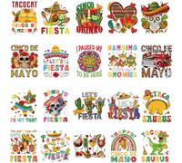 INCOK Cinco De Mayo Heat Transfers - 20 PCS Mexico DTF Transfers Ready to Press, DIY Cinco De Mayo Shirts for Women, Iron on Vinyl Design Mexican Iron on Decals for Canvas Bag Hoodie Hat Dress Outfit