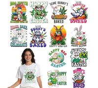 INCOK Easter DTF Transfers Ready to Press - 12 Pcs Weed Iron on Transfer for T-Shirts, Buuny Washable Heat Decals Stickers Iron on Patches for Hoodies Pajamas Pillow Canvas Bag DIY Art Craft