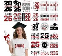 INCOK Graduation DTF Transfers Ready to Press - 25 PCS Graduation Iron on Transfers, DIY Senior 2026 T-Shirt Black Red Heat Decal Patches for Clothing Hat Hoodie Canvas Bag Dress Hat Academic Gown Cap