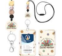 INCOK Lanyard with Card Holder - Social Worker Sunflower ID Badge Holder with Beaded Lanyard for Graduation Souvenir, Gratitude Day Thoughtful Gifts for Community Workers