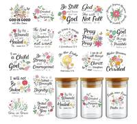 INCOK Rub on Transfers for Crafts - 20 Sheets Bible Verse Colorful Wildflowers UV DTF 16 oz Glass Cup Wraps, Make Heaven Crowded Daisy Rose Mug Transfer Stickers Christian Inspirational Gifts