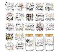 INCOK Rub on Transfers for Crafts - 20 Sheets Bible Verse Florals UV DTF Cup Wraps Sticker for 16 oz Glass, Daily Affirmations Watercolor Flowers Tumbler Stickers DIY Christian Gifts