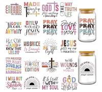 INCOK Rub on Transfers for Crafts - 20 Sheets Bible Verse UV DTF Wraps for 16 oz Glass Cup, Inspirational Quotes Mug Transfer Stickers DIY Creative Decal Christian Gift