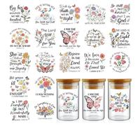 INCOK Rub on Transfers for Crafts - 20 Sheets Bible Verse Wildflowers UV DTF Cup Wraps for 16 oz Glass, Christian Inspirational Quotes Stickers for Tumbler, Scripture DIY Creative Gifts