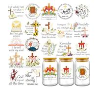 INCOK Rub on Transfers for Crafts - 20 Sheets Bible Verse Wreath Cup Wraps for 16 oz Tumbler, It is Well with My Soul Christian Quotes Coffee Mug UV DTF Stickers, Church Decors Decals