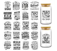 INCOK Rub on Transfers for Crafts - 20 Sheets Black Funny UV DTF Cup Wraps for 16 oz Glass, I Won't Get Old I'm Vintage Mug Transfer Stickers DIY Waterproof Decals Creative Gifts