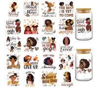 INCOK Rub on Transfers for Crafts - 20 Sheets Black Girl Paper Transfer Stickers Crafts for 16 oz Tumbler, Women Motivational Quotes UV DTF Glass Cup Wrap Decals for Female Friend Gifts