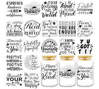 INCOK Rub on Transfers for Crafts - 20 Sheets Black Mental Health UV DTF Cup Wraps for 16 oz Glass Goblet, Tomorrow Needs You Inspiration Quotes Uvdtf Coffee Mug Sticker Self Care Gift