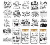 INCOK Rub on Transfers for Crafts - 20 Sheets Black Mental Health UV DTF Cup Wraps for 16 oz Glass, Tension Relief Inspirational Uvdtf Stickers Decals for Tumblers, DIY Therapist Gift