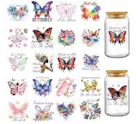 INCOK Rub on Transfers for Crafts - 20 Sheets Butterfly UV DTF Glass Transfer Stickers for 16 oz Water Bottle, Spread Your Wings Watercolor Florals Cup Wraps DIY Aesthetic Gift Decals