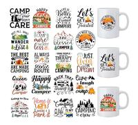 INCOK Rub on Transfers for Crafts - 20 Sheets Camping UV DTF Cup Wraps for 16 oz Tumbler, Outdoor Happy Camper Tents Campfires Forest Glass Stickers DIY Creative Gifts for Kids Teenagers