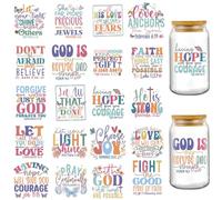 INCOK Rub on Transfers for Crafts - 20 Sheets Christian Inspirational Quotes UV DTF Wraps for 16 oz Cup, Boho Bible Verse Glass Transfer Stickers DIY Religious Gift Decals