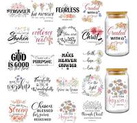 INCOK Rub on Transfers for Crafts - 20 Sheets Christian UV DTF Cup Wraps for 16 oz Glass Mug Motivational Bible Verse Quotes Tumbler Wraps, Religious Gift Church DIY Decoraction Decals
