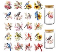 INCOK Rub on Transfers for Crafts - 20 Sheets Christmas Vintage Red Bird Flowers UV DTF Stickers for 16 oz Glass Cups, Cardinal Daisy Floral Mug Wraps Decals Winter Aesthetic DIY Gifts