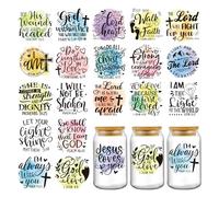 INCOK Rub on Transfers for Crafts - 20 Sheets Colorful Bible Verse UV DTF Cup Wraps for 16 oz Coffee Mug, Christian Motivational Quotes Libbey Cup Transfer Stickers God Biblical Gifts