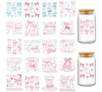INCOK Rub on Transfers for Crafts - 20 Sheets Coquette Pink Blue Bows UV DTF Cup Wraps for 16 oz Glass Mugs, You are Loved Cherry DIY Tumbler Transfer Sticker Cute Gifts for Girlfriend
